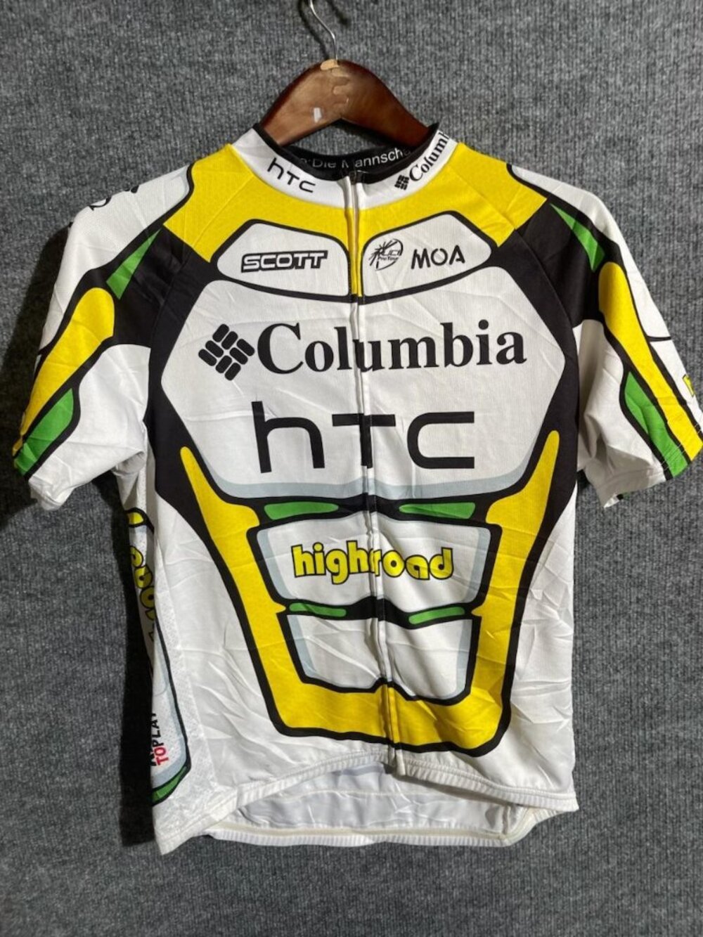 MOA Columbia HTC Highroad Cycling Jersey Mens Small White Full Zip Pockets Bike